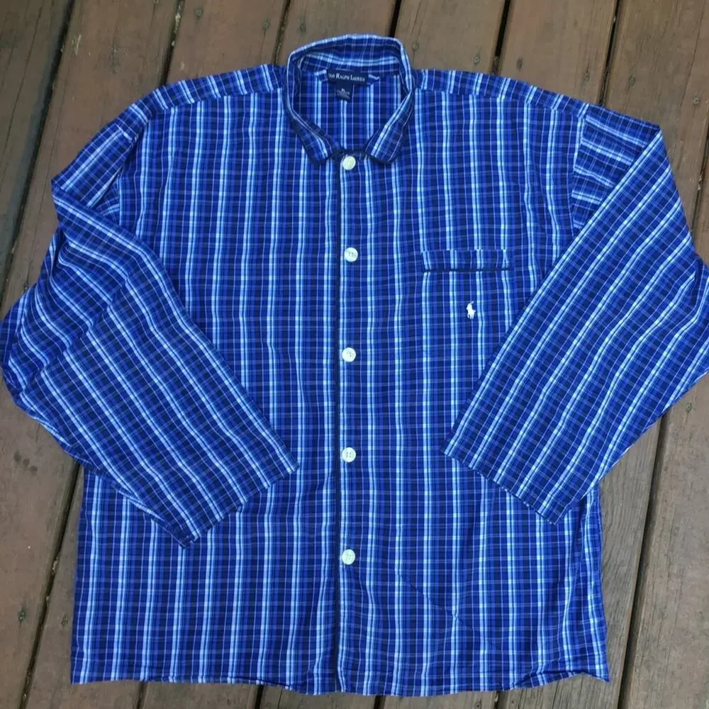 Polo Ralph Lauren Blue Plaid Mens Pajama Shirt XL
